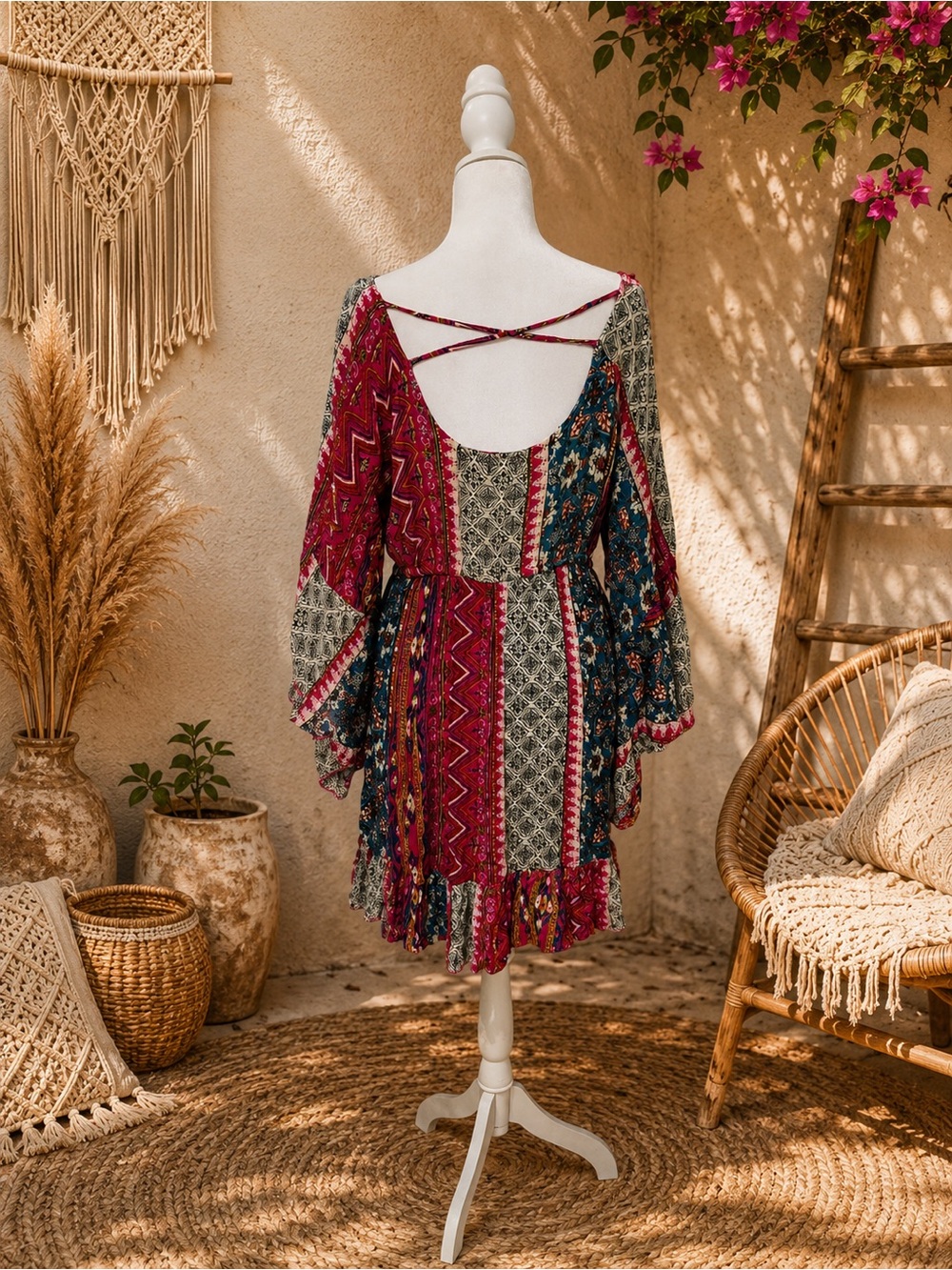 Rebellion Burgundy & Navy Patchwork Mini Dress - Picture 2 of 5